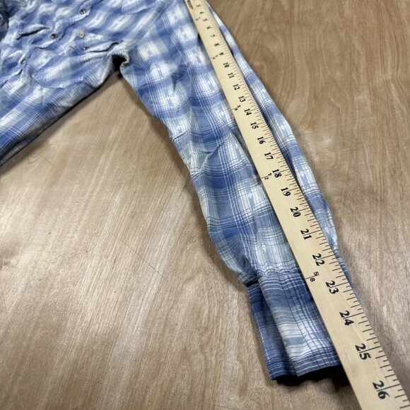 Salt Valley Western Cowboy Pearl Snap Blue Plaid Long Sleeve Shirt Size Small - Picture 6 of 7